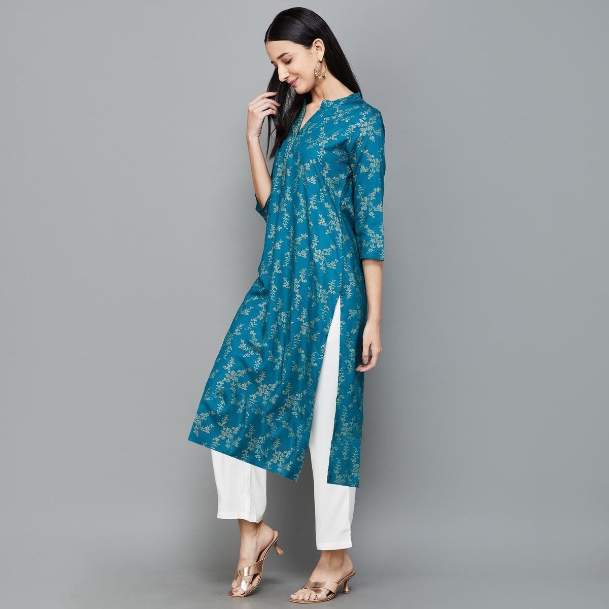 Gosriki Women's Cotton Blend Straight Printed Kurta With Pant (Loribi Green-Gs_Xxl_Green_Xx-Large)
