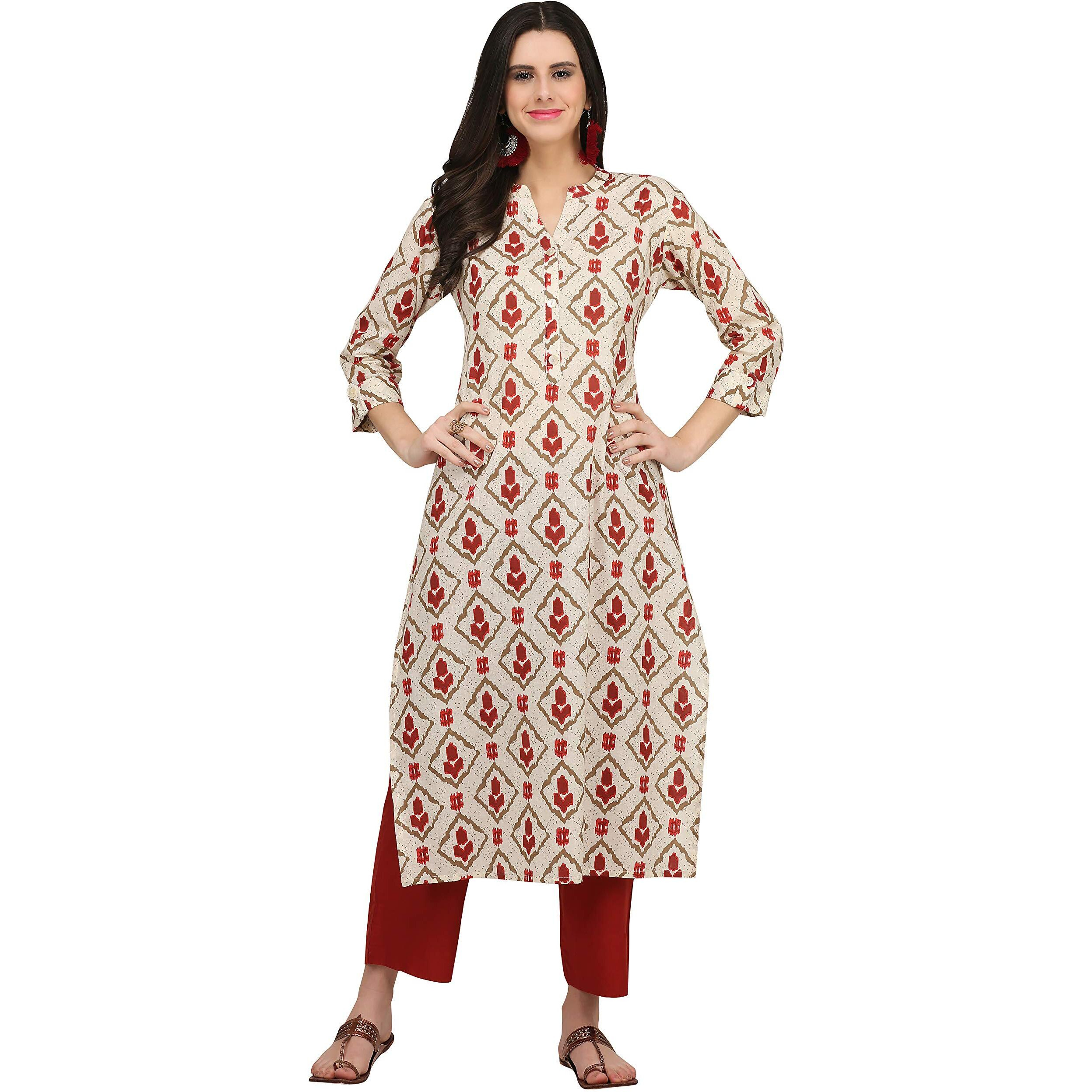 Gosriki Women's Cotton Kurta (Kur190013-L_Large_White)