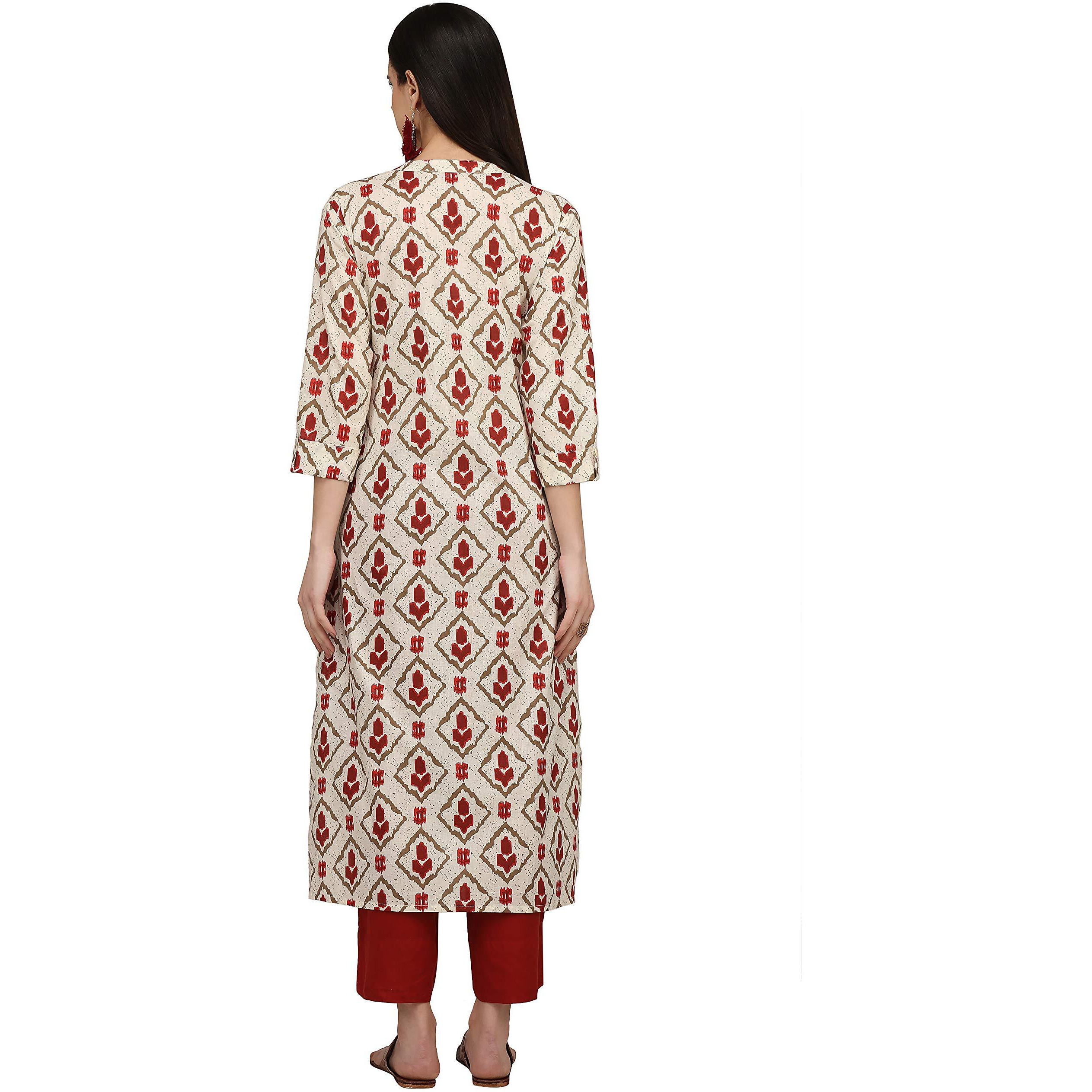 Gosriki Women's Cotton Kurta (Kur190013-L_Large_White)