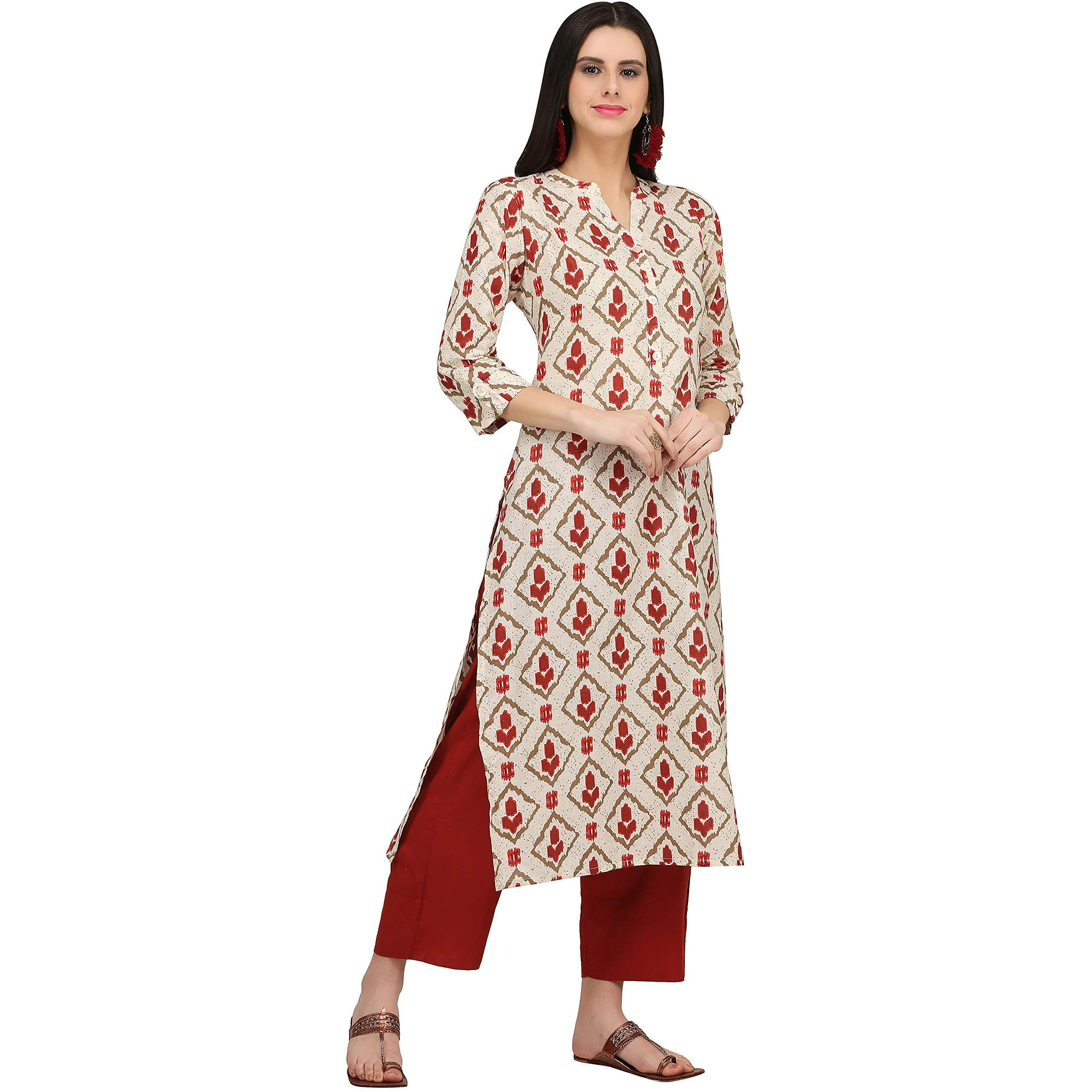 Gosriki Women's Cotton Kurta (Kur190013-L_Large_White)