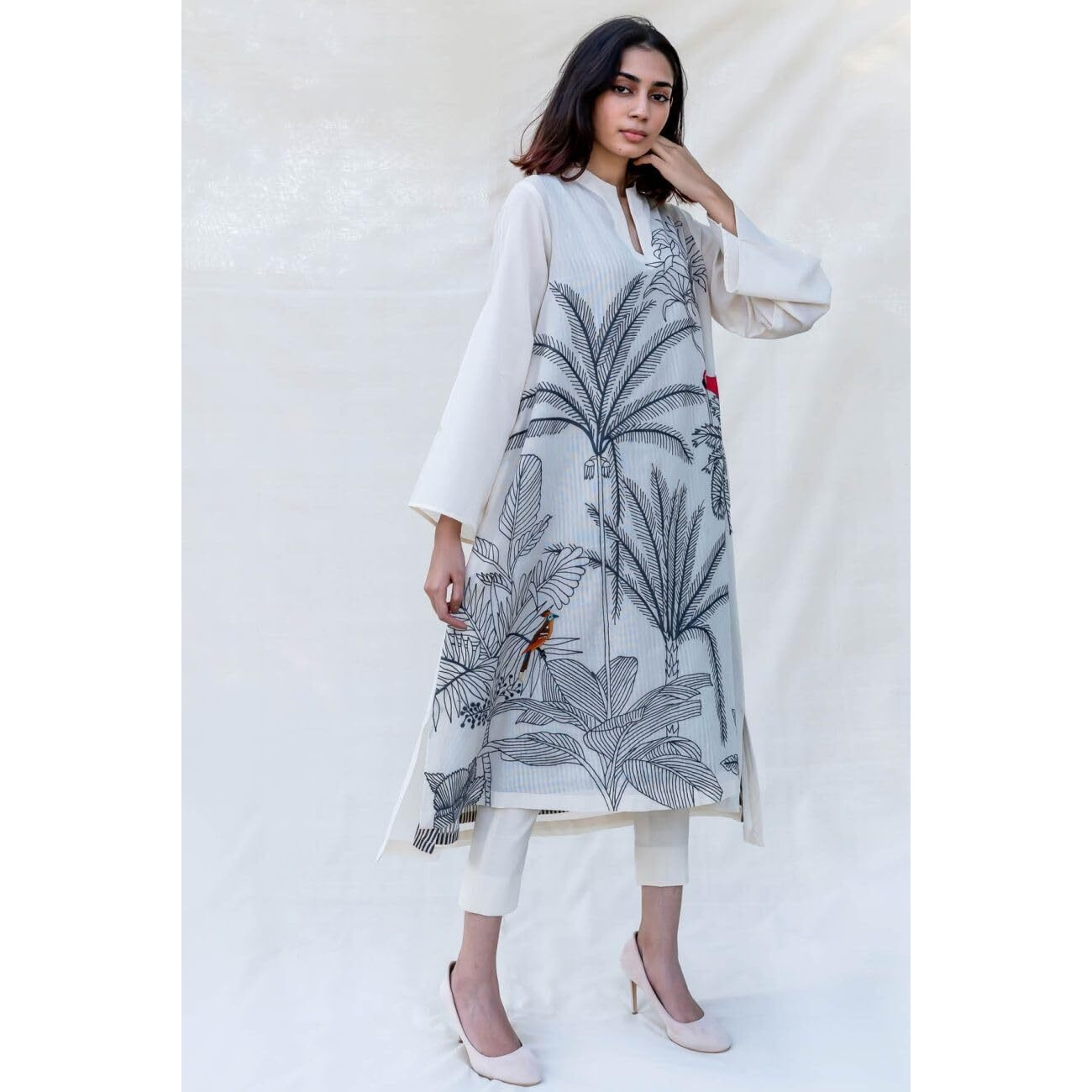 Gosriki Women's Cotton Blend Straight Printed Kurta With Pant (Nabhita White-Gs_L_White_Large)