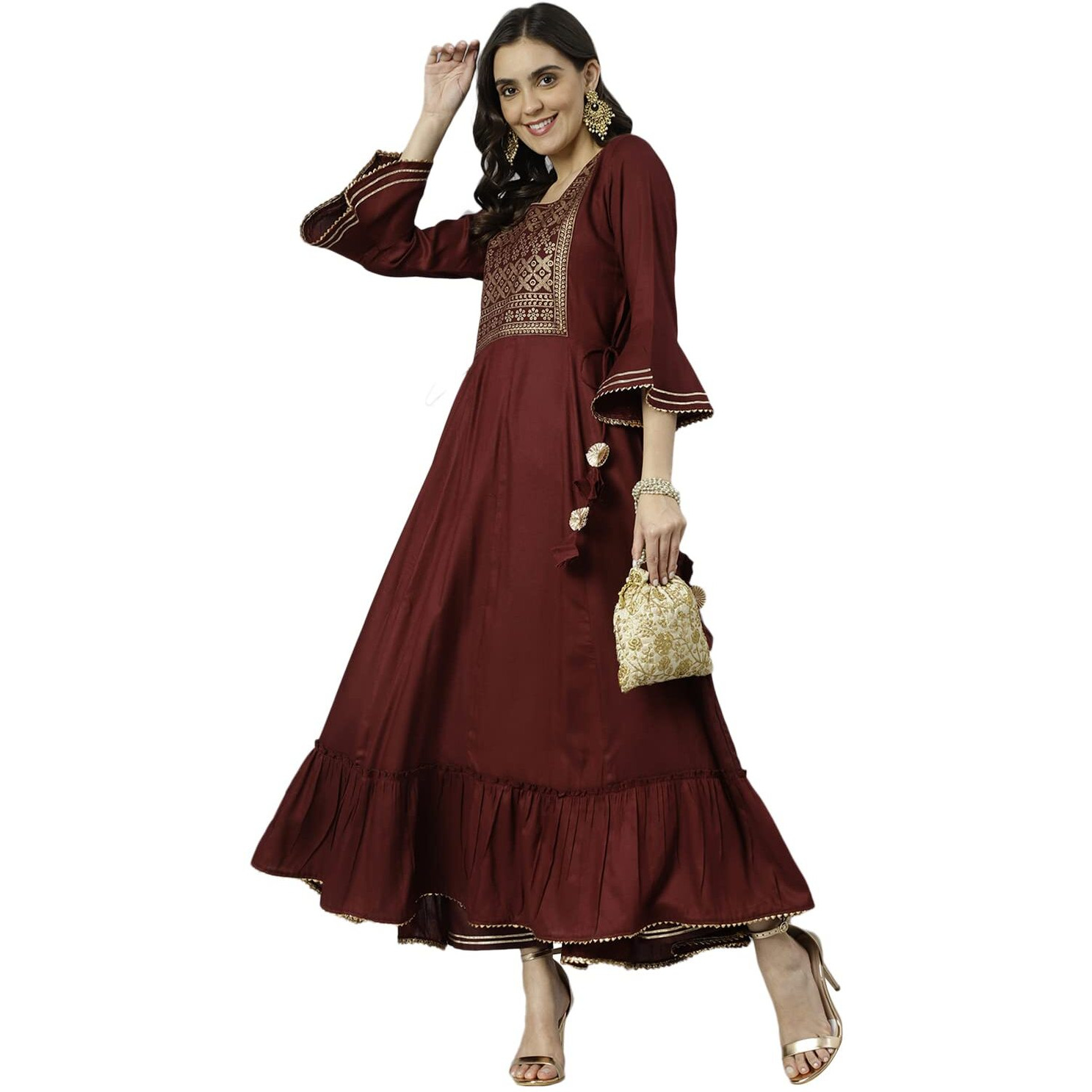 Gosriki Women's Cotton Blend Anarkali Solid Kurta (Gheru Maroon_New_Xl-Go_Maroon_X-Large)