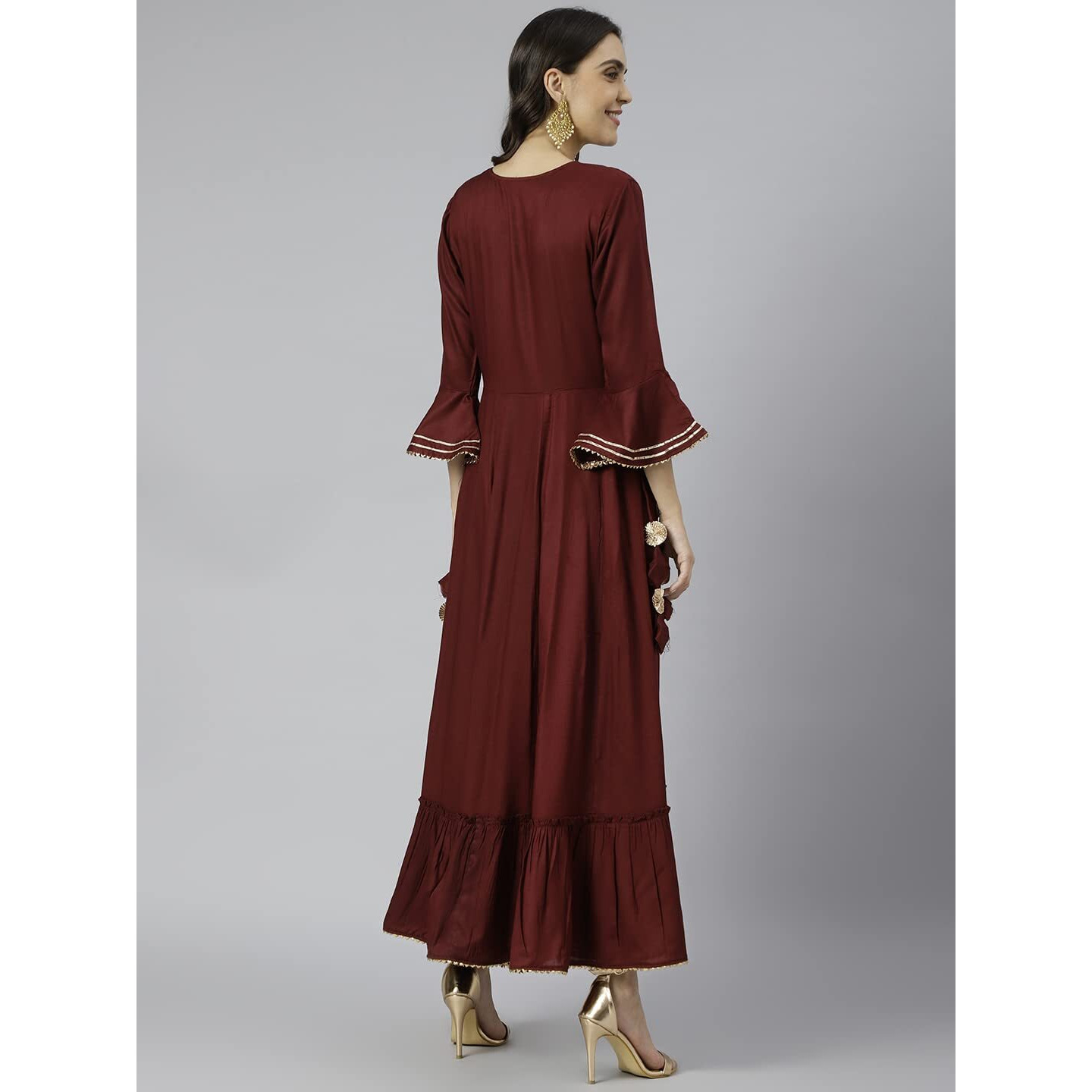 Gosriki Women's Cotton Blend Anarkali Solid Kurta (Gheru Maroon_New_Xl-Go_Maroon_X-Large)