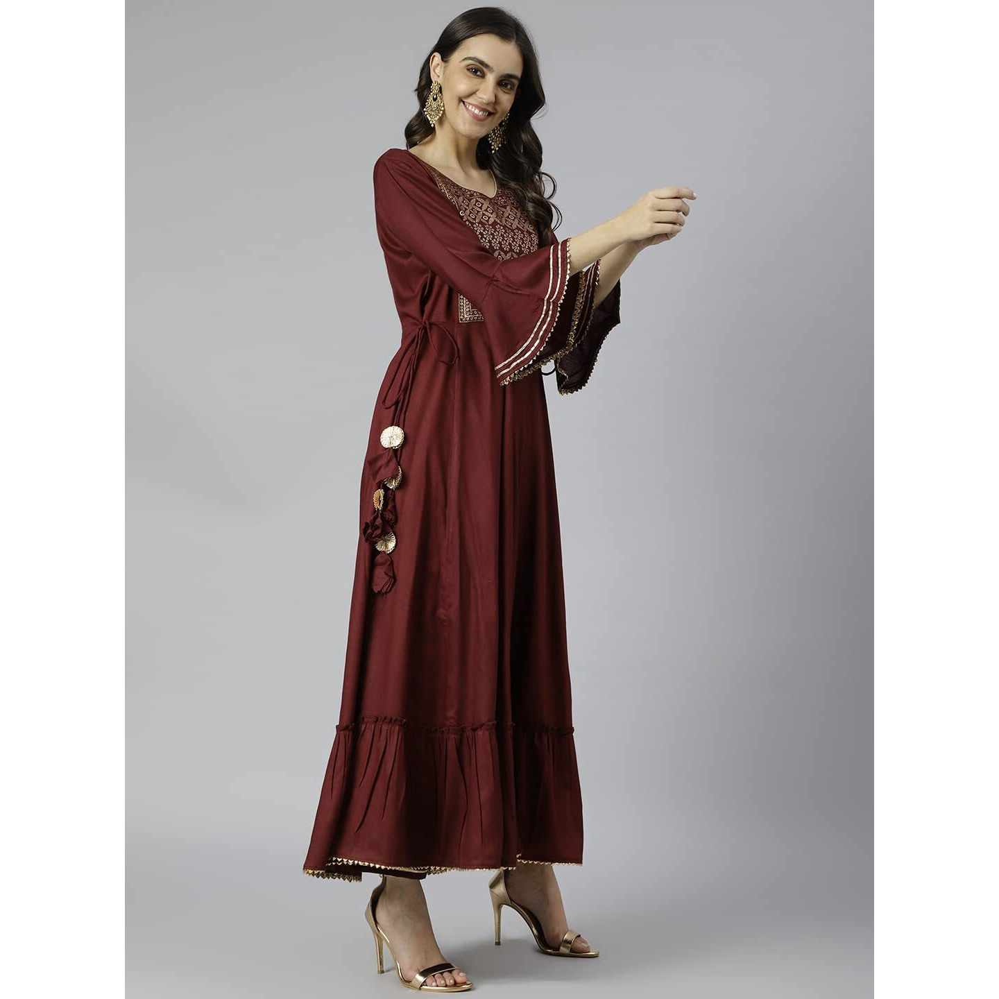 Gosriki Women's Cotton Blend Anarkali Solid Kurta (Gheru Maroon_New_Xl-Go_Maroon_X-Large)