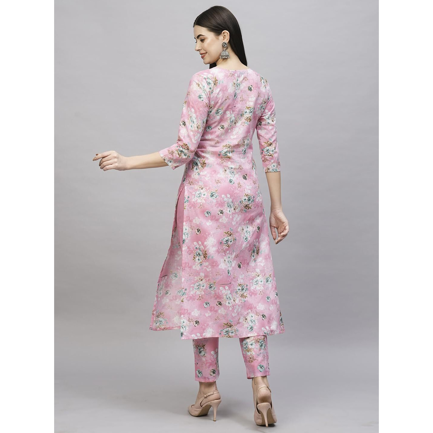 Gosriki Women's Cotton Blend Straight Printed Kurta With Pant (Buddi Pink-Gs_Xxl_Pink_Xx-Large)