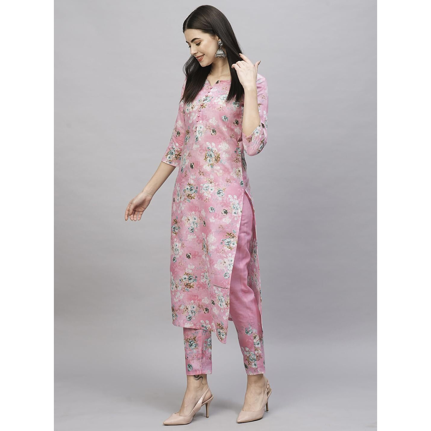 Gosriki Women's Cotton Blend Straight Printed Kurta With Pant (Buddi Pink-Gs_Xxl_Pink_Xx-Large)