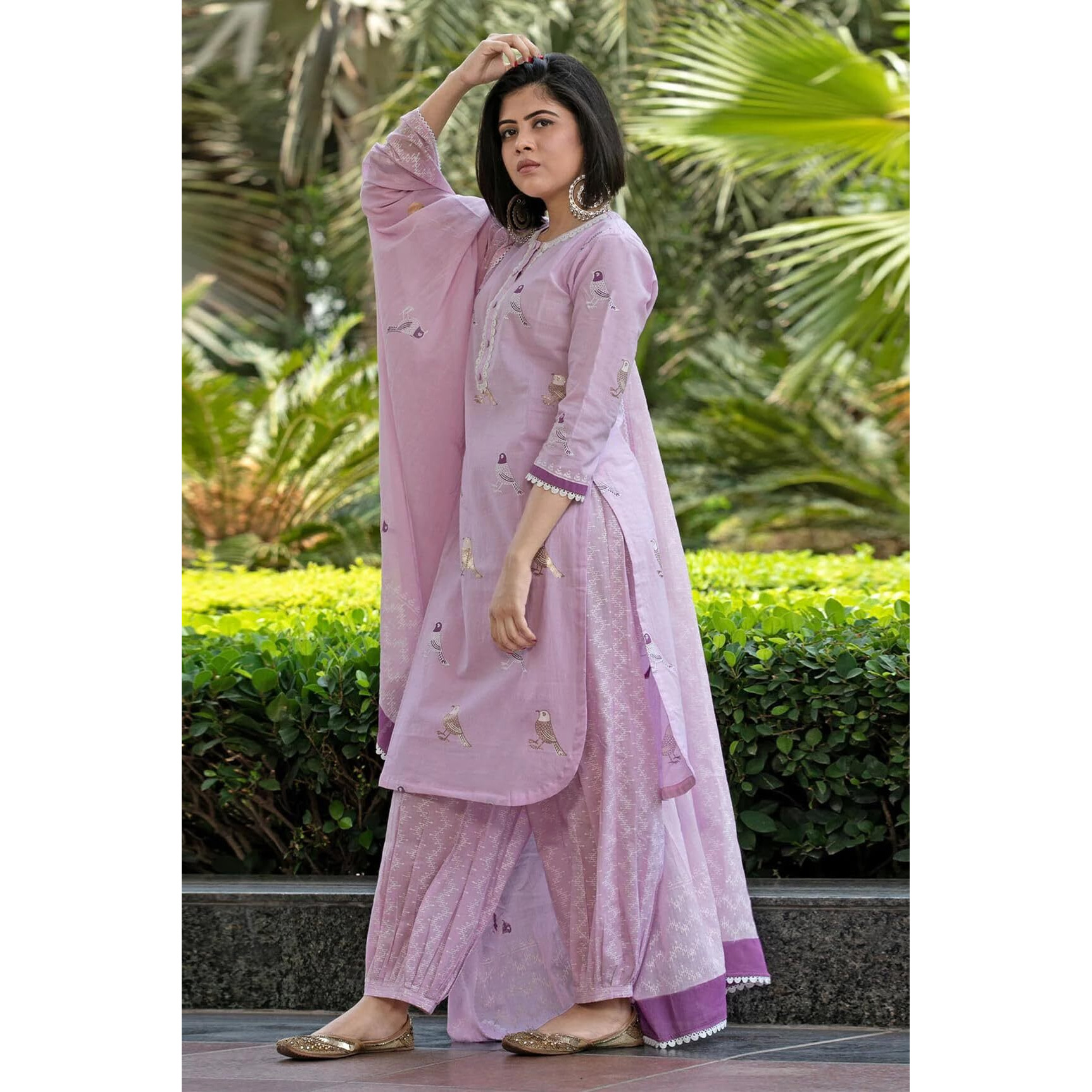 Gosriki Women's Rayon Blend Hand Block Printed Straight Kurta With Pant & Dupatta (Ragsri-Purple-Nw-Gs_L_Purple_Large)