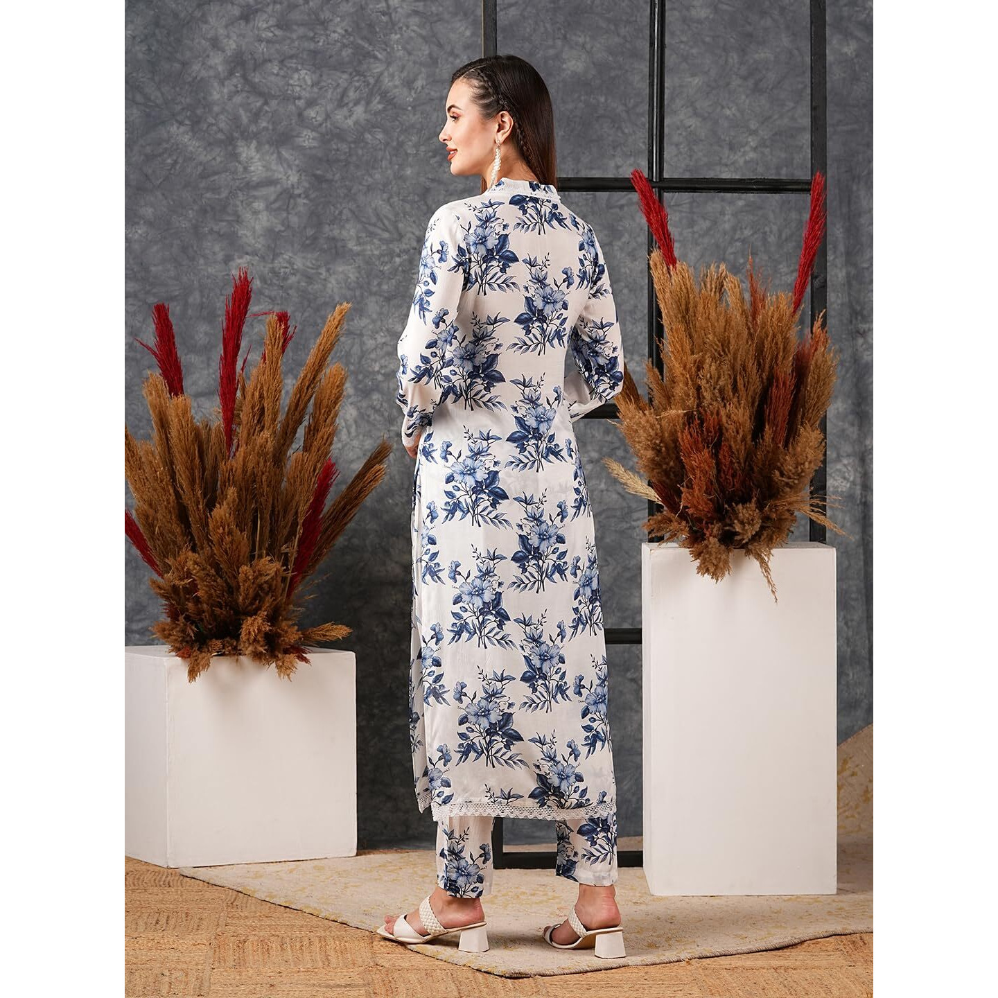 Gosriki Women's Cotton Blend Straight Printed Kurta With Pant (Pivar White-Gs_M_White_Medium)