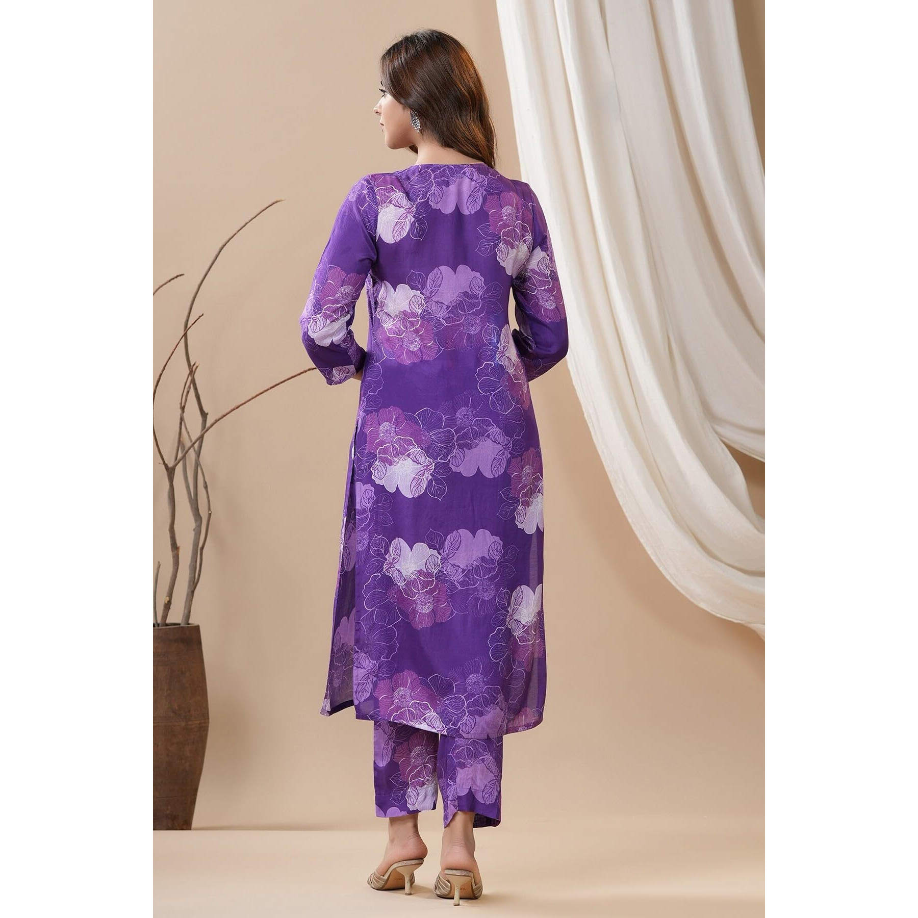Gosriki Women's Cotton Blend Straight Printed Co-Ord Set (710 Violet-Gs_M_Purple_Medium)