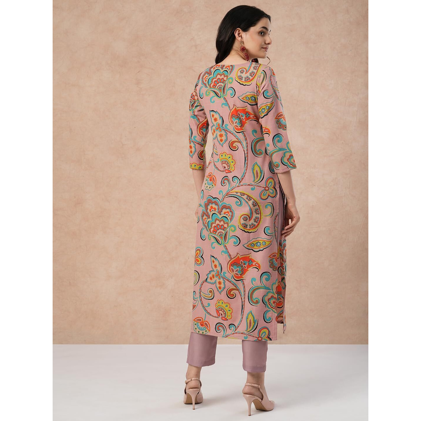 Gosriki Women's Cotton Blend Straight Printed Kurta With Pant (Tinka Peach-Gs_L_Peach_Large)