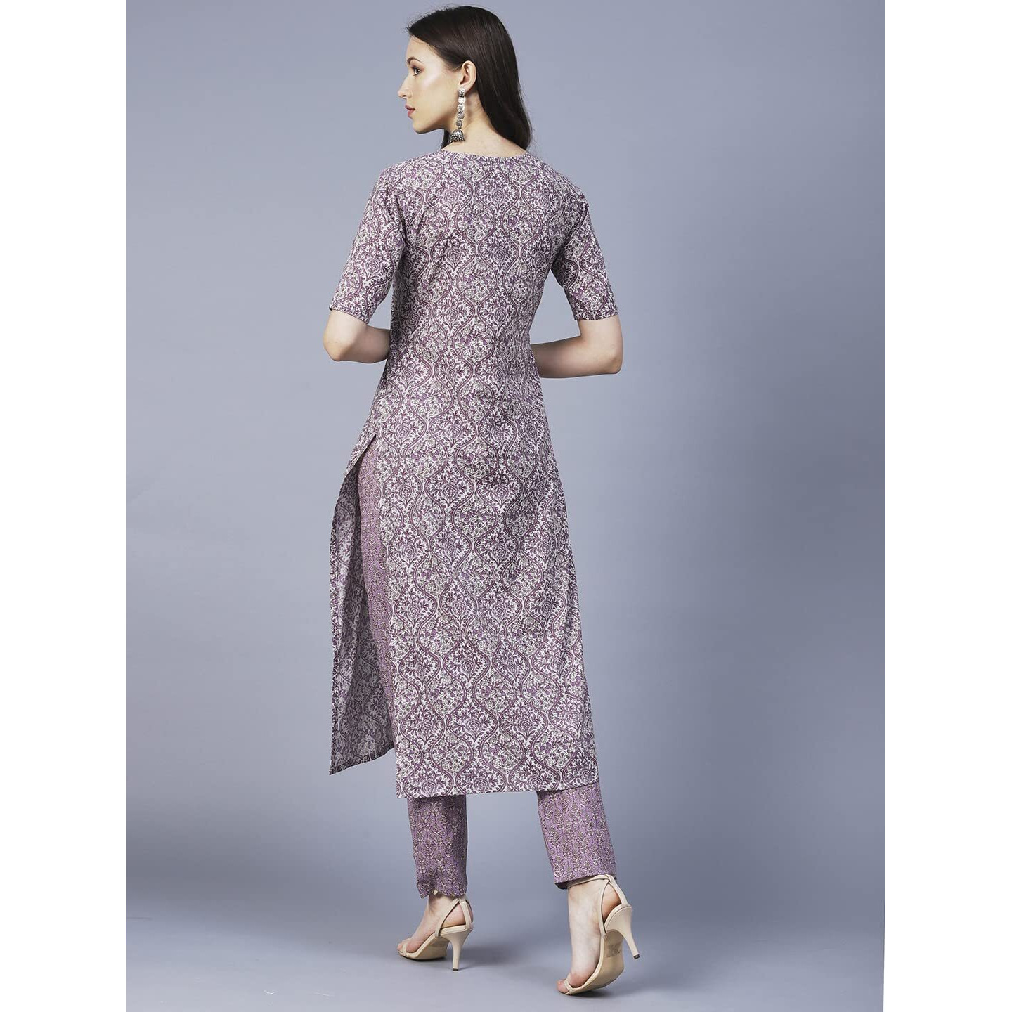 Gosriki Women's Cotton Blend Printed Straight Kurta With Pant (Batakli-Purple-Gs_Xl_Purple_X-Large)