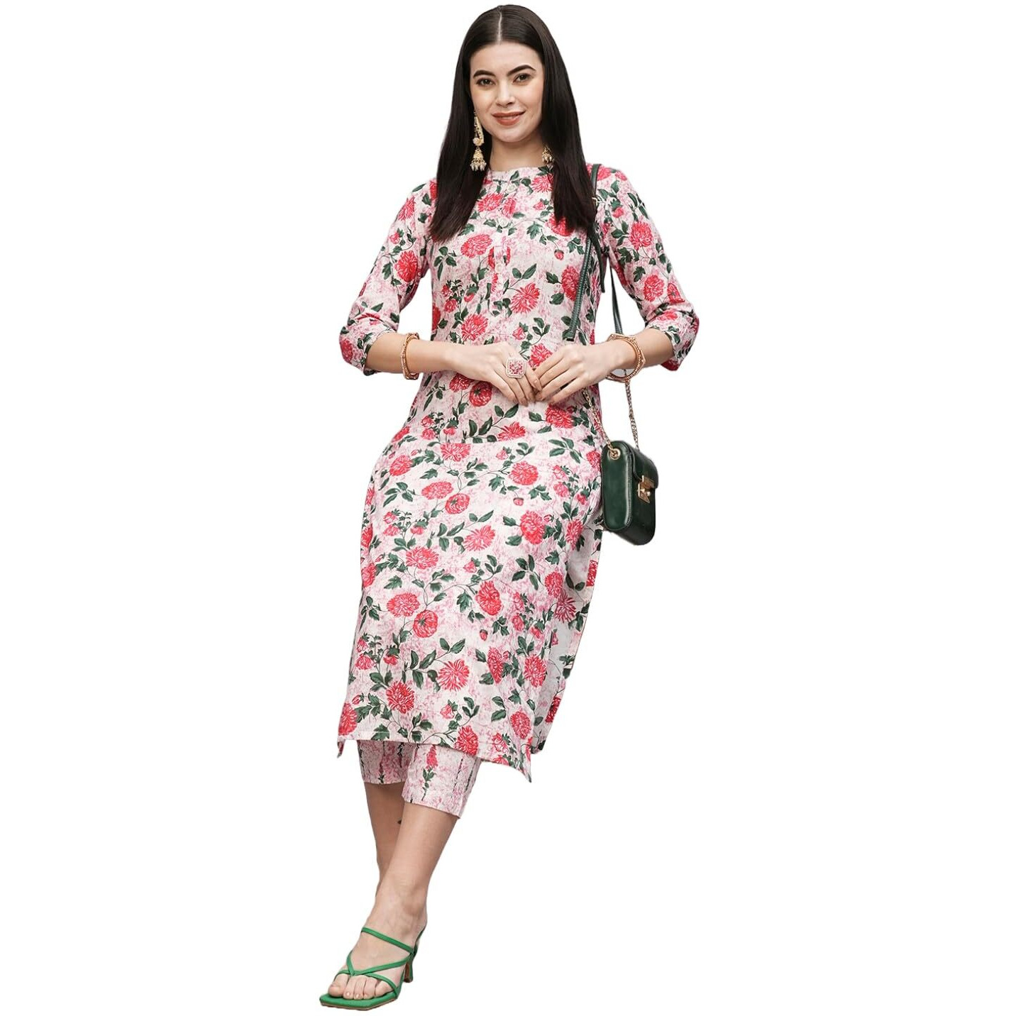 Gosriki Women's Cotton Blend Straight Printed Kurta With Pant (Dafiya Peach-Gs_L_Peach_Large)