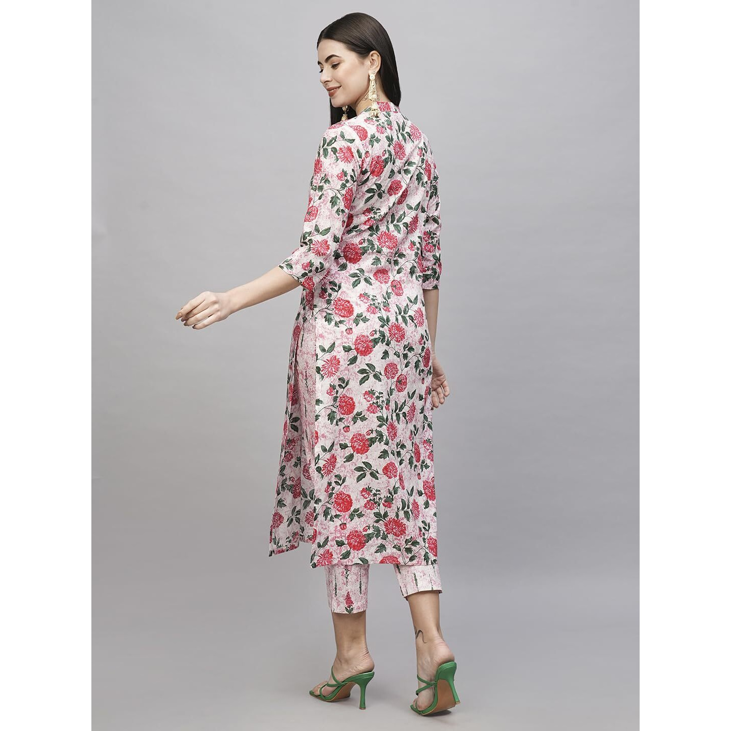 Gosriki Women's Cotton Blend Straight Printed Kurta With Pant (Dafiya Peach-Gs_L_Peach_Large)