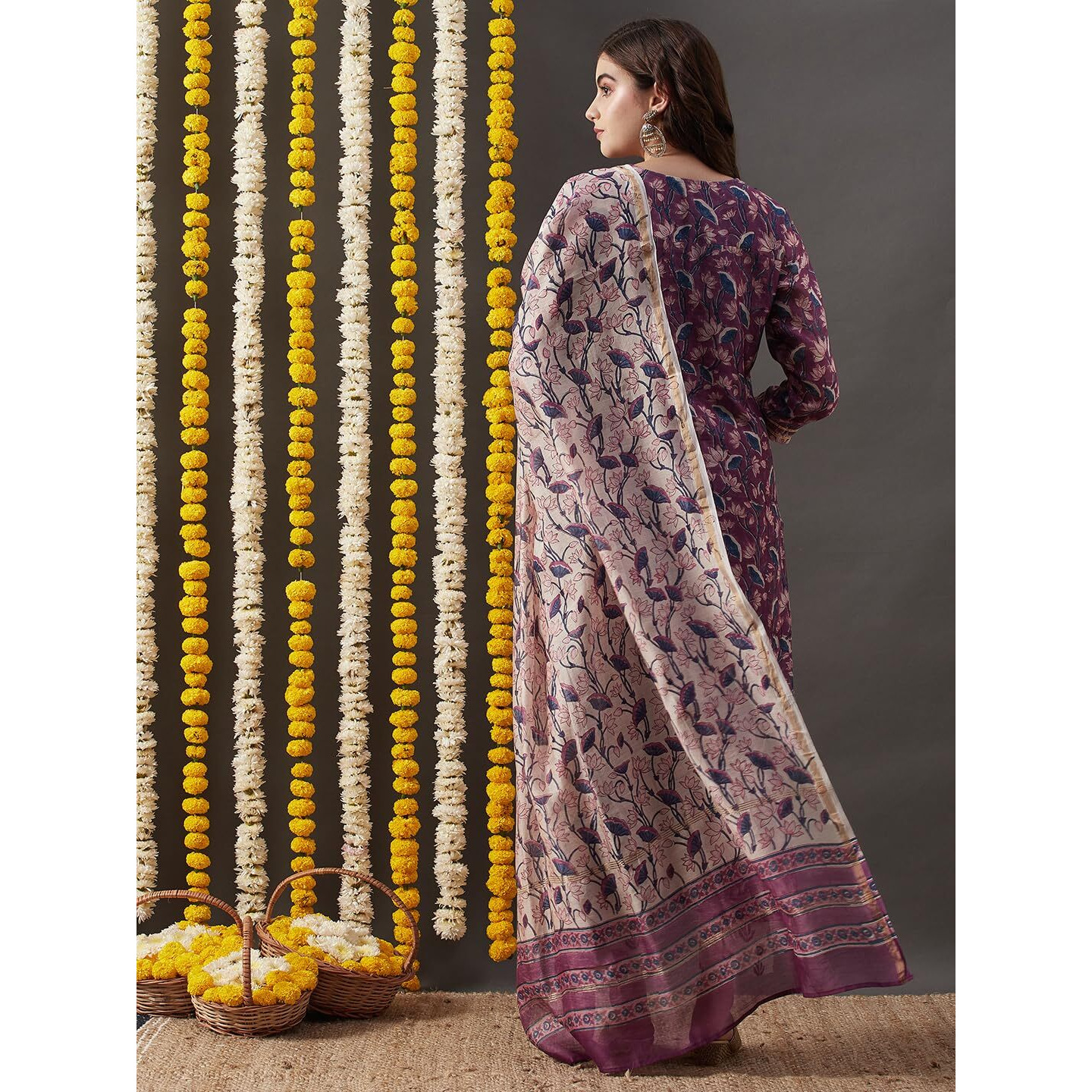 Gosriki Women's Cotton Blend Straight Printed Kurta With Pant & Dupatta (Gopmata Pink-Gs_S_Pink_Small)