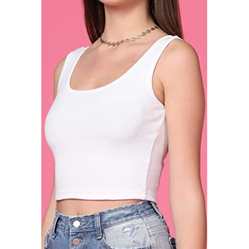 Toplot Women's Combo Solid Ribbed Scoop Neck Sleeveless Slim Fit Tank Top Pack Of 2 (Combo-5069-Wht-Wht-L)