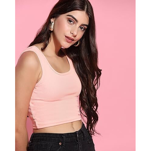 Toplot Women's Combo Solid Ribbed Scoop Neck Sleeveless Slim Fit Tank Top Pack Of 2 (Combo-5069-Pch-Pnk-Xl)