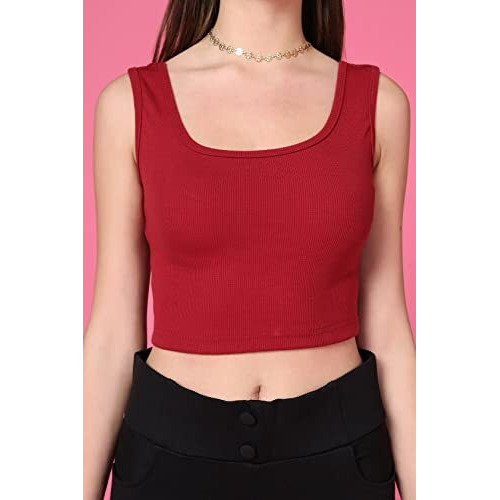 Toplot Women's Combo Solid Ribbed Scoop Neck Sleeveless Slim Fit Tank Top Pack Of 2 (Combo-5069-Mrn-Wht-L)