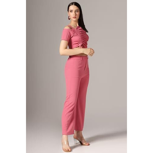 Toplot Co Ord Set For Women Solid Top And Bottom (Top-Pant-5138-Pink-L)
