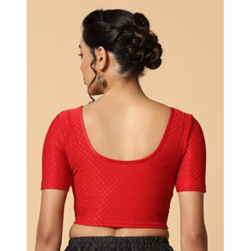 Toplot Cotton Blend Lycra Stretchable Round Neck Blouses For Women Readymade (Blouse-5058-Red-36)