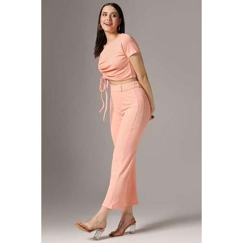 Toplot Co Ord Set For Women Solid Top And Bottom (Top-Pant-5138-Peach-S)