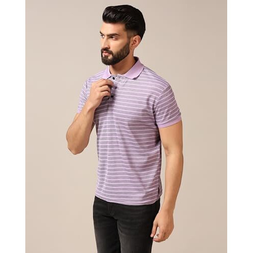 Toplot Men's Regular Fit Half Sleeve Casual Polo T-Shirt (Lining-Polo-5166-Purple-S)