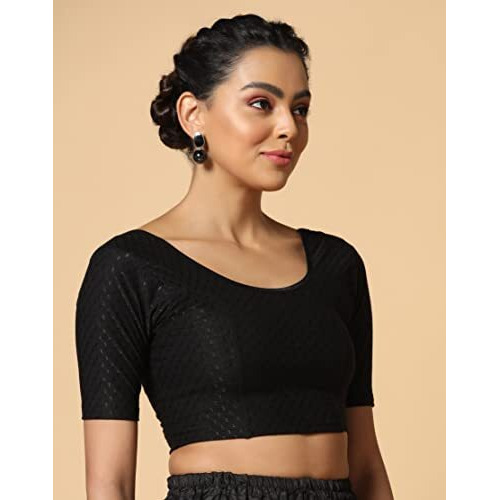 Toplot Cotton Blend Lycra Stretchable Readymade Blouses Pack Of 2 (Combo-5058-Blk-Crm-38) Black-Cream