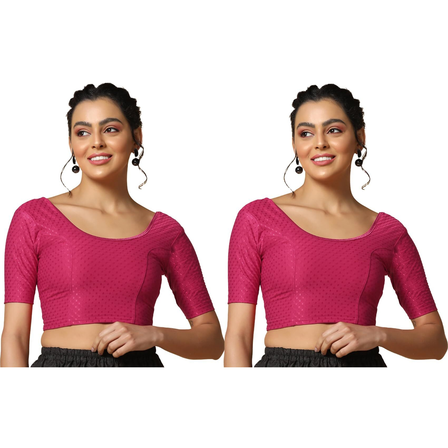 Toplot Cotton Blend Lycra Stretchable Readymade Blouses Pack Of 2 (Combo-5058-Rnp-Rnp-40)