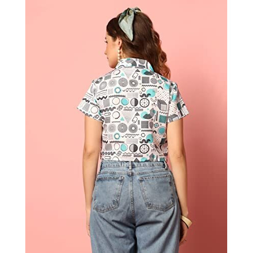 Toplot Women's Casual Printed Crop Shirt With Half Sleeve Pack Of 2 (Combo-5059-Rou-Wht-Xl)
