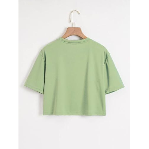 Toplot Heart Printed Round Neck Crop Top For Women (Big-Heart-Top-5201-Pista-M)