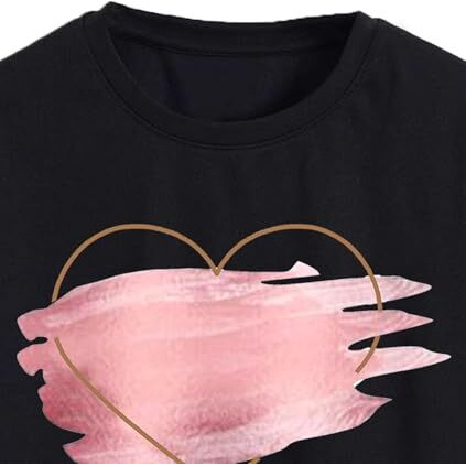 Toplot Heart Printed Round Neck Crop Top For Women (Big-Heart-Top-5201-Black-S)