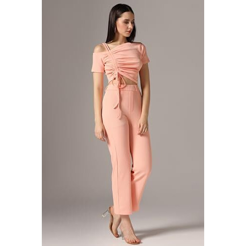 Toplot Co Ord Set For Women Solid Top And Bottom (Top-Pant-5138-Peach-Xl)