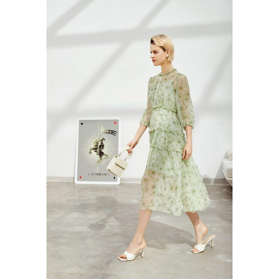 Toplot Dress For Women With Floral Print (Dress-5133-Pista-M) Green