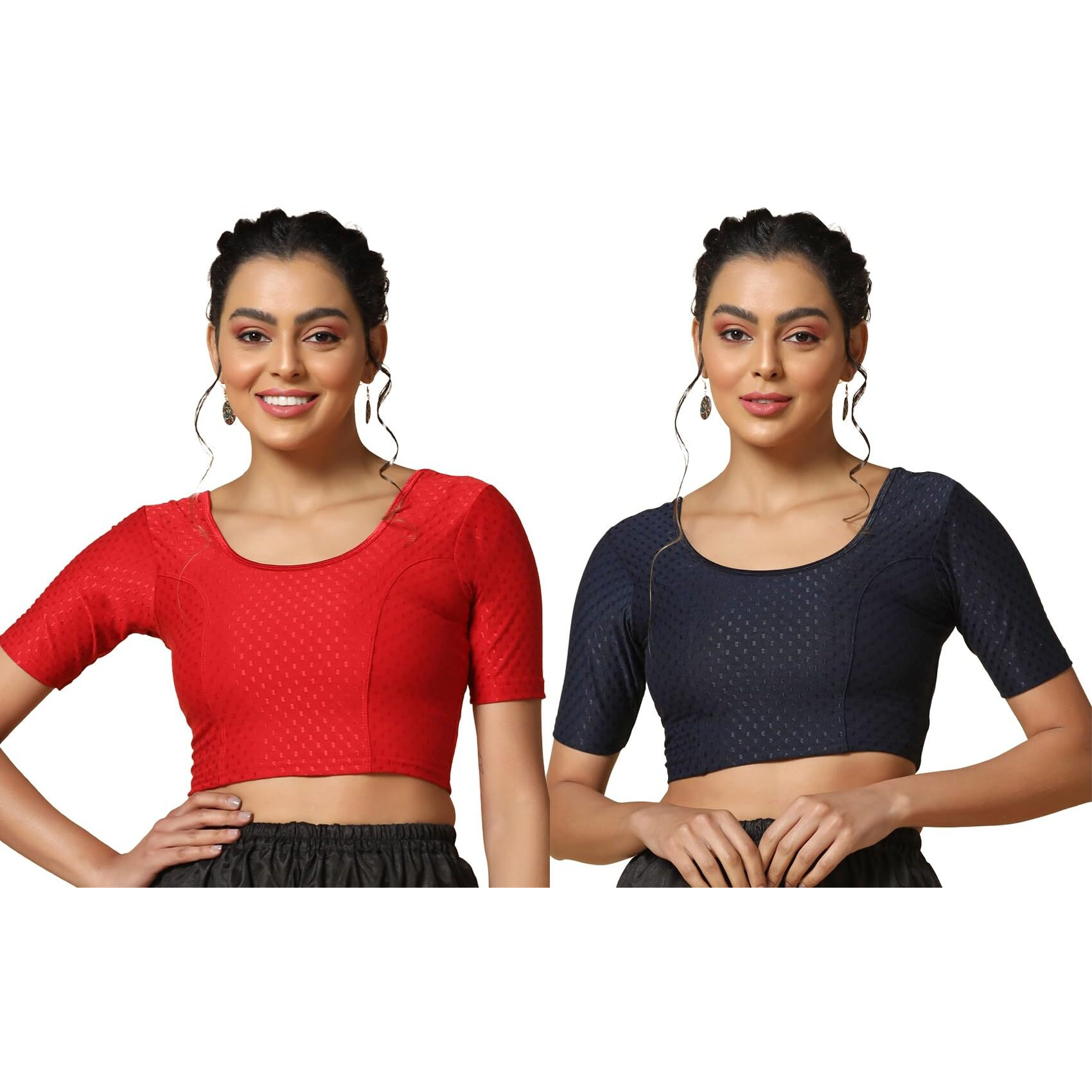 Toplot Cotton Blend Lycra Stretchable Readymade Blouses Pack Of 2 (Combo-5058-Nvy-Red-36)