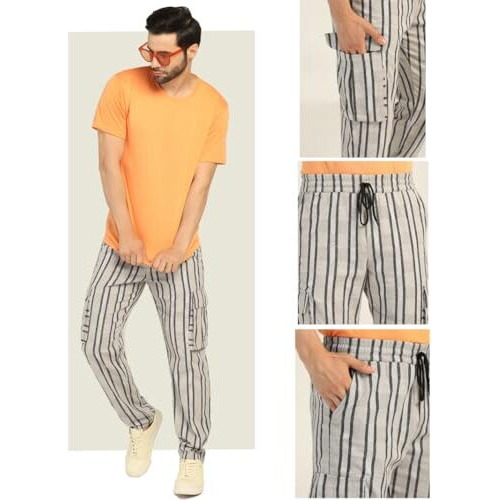 Toplot Men's Regular Casual Pants (Strip-Trouser-5206-Off 28_Off White