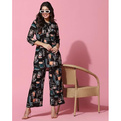Toplot Co-Ord Set For Women (Collar-Pair-5134-Black-S)