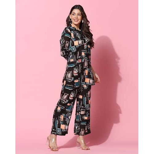 Toplot Co-Ord Set For Women (Collar-Pair-5134-Black-S)