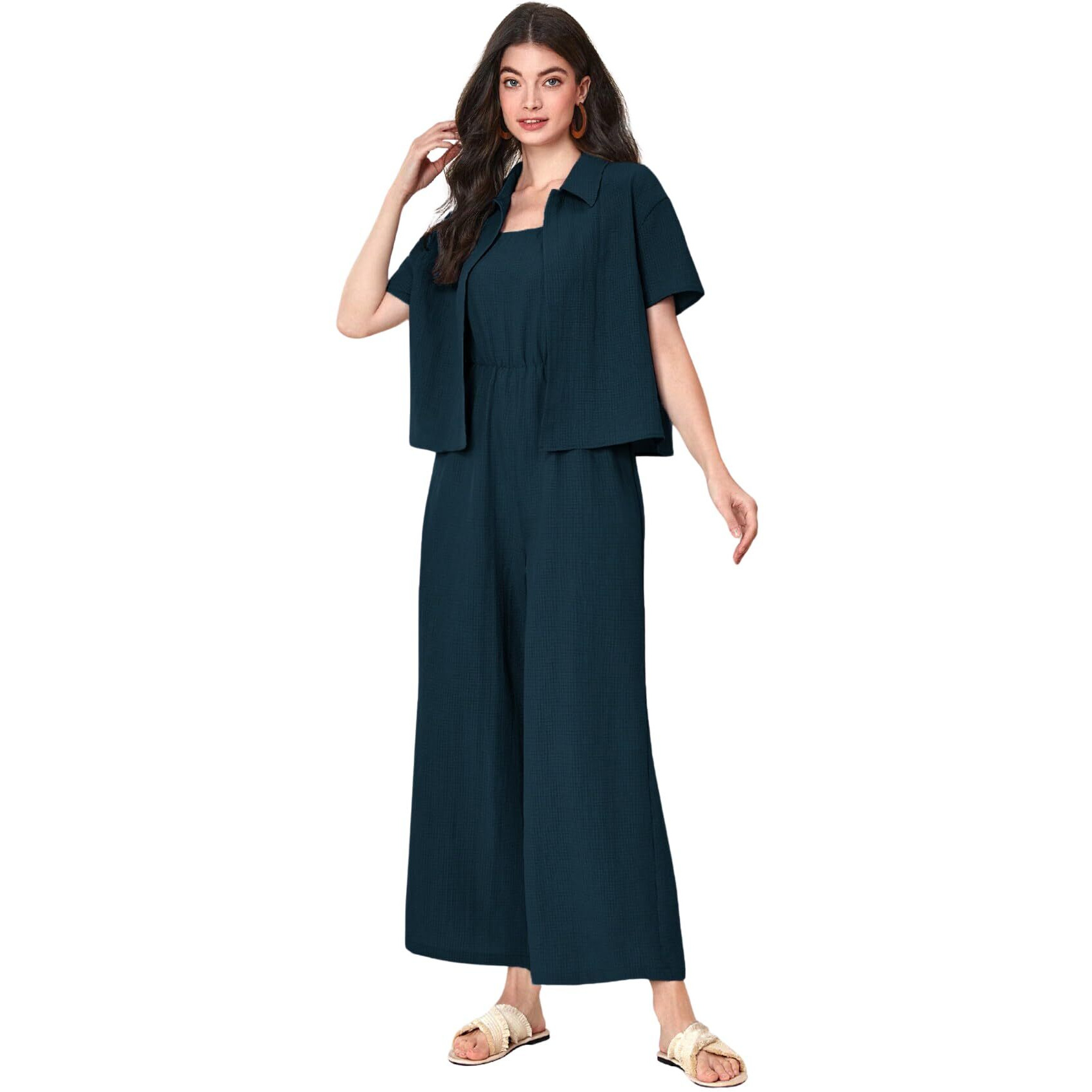 Toplot Jumpsuit For Women || Coordset For Women || Co Ord Western (Jump-Suit-5225-Teal-L)