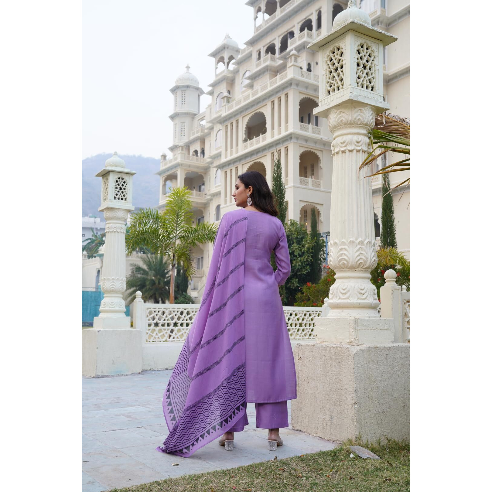 Gosriki Women's Rayon Blend Solid Straight Kurta With Pant & Dupatta (Raja Saab Purple-Vks05-Gs_L_Purple_Large)