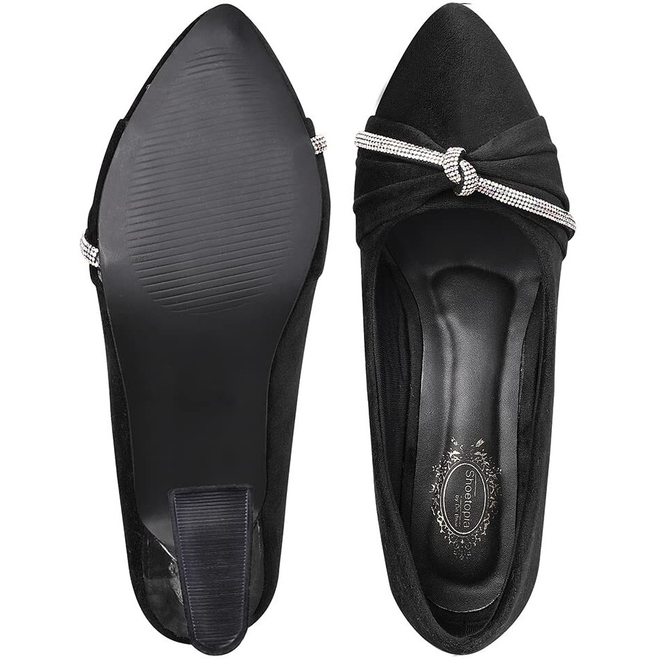 Shoetopia Women & Girls Rhinestone Decor Pointed Toe Stylish Pumps/Monika/Black/Uk5-Eu38