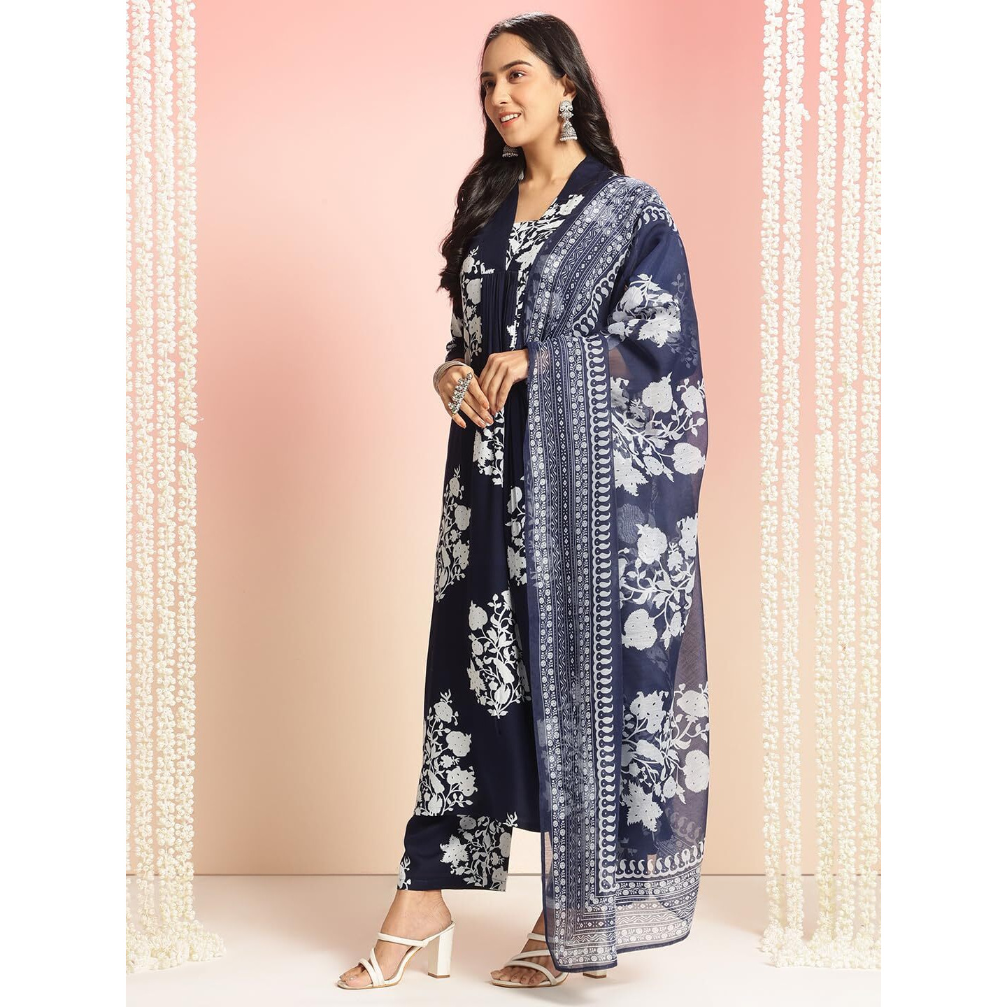 Gosriki Women's Rayon Viscose Anarkali Printed Kurta With Pant & Dupatta (Jasiwal Blue-Vks02-Gs_5Xl_Blue_Xxxxx-Large)