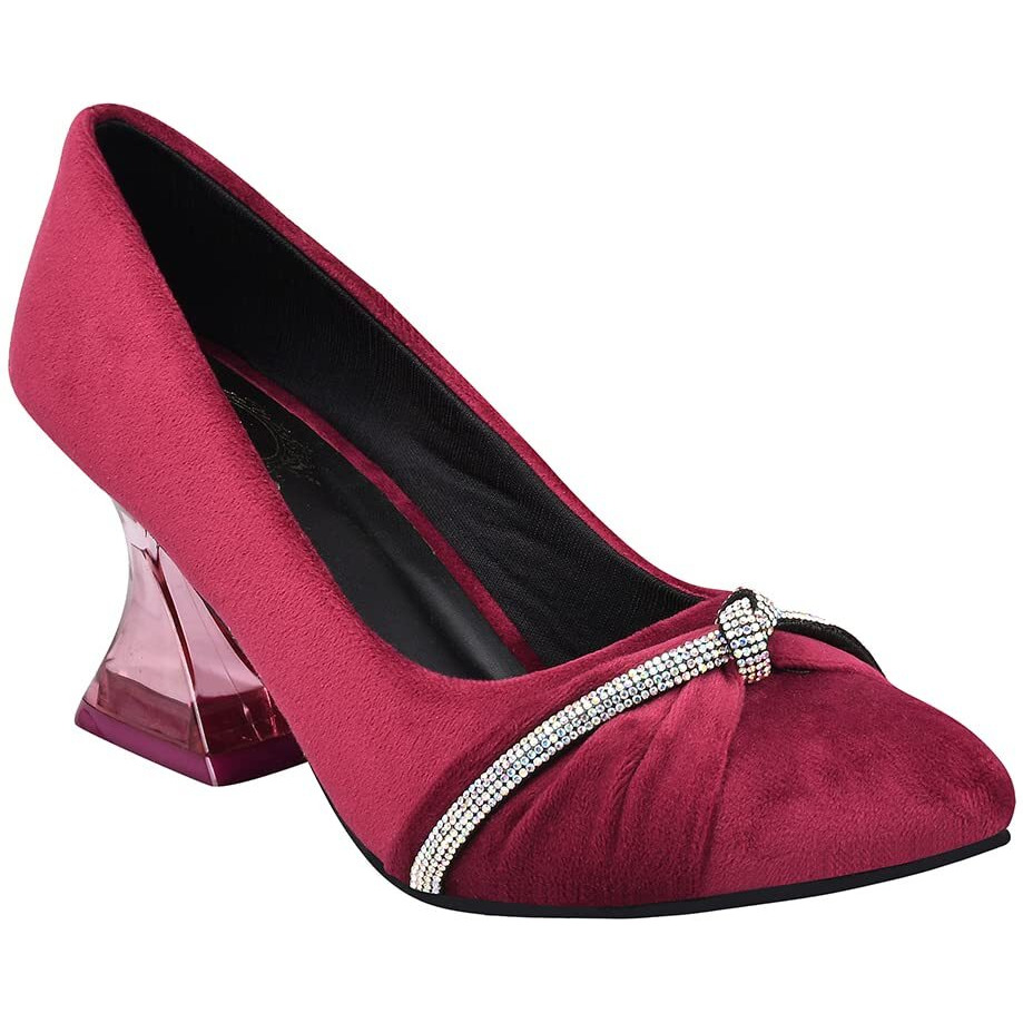 Shoetopia Women & Girls Rhinestone Decor Pointed Toe Stylish Pumps/Monika/Cherry/Uk6-Eu39