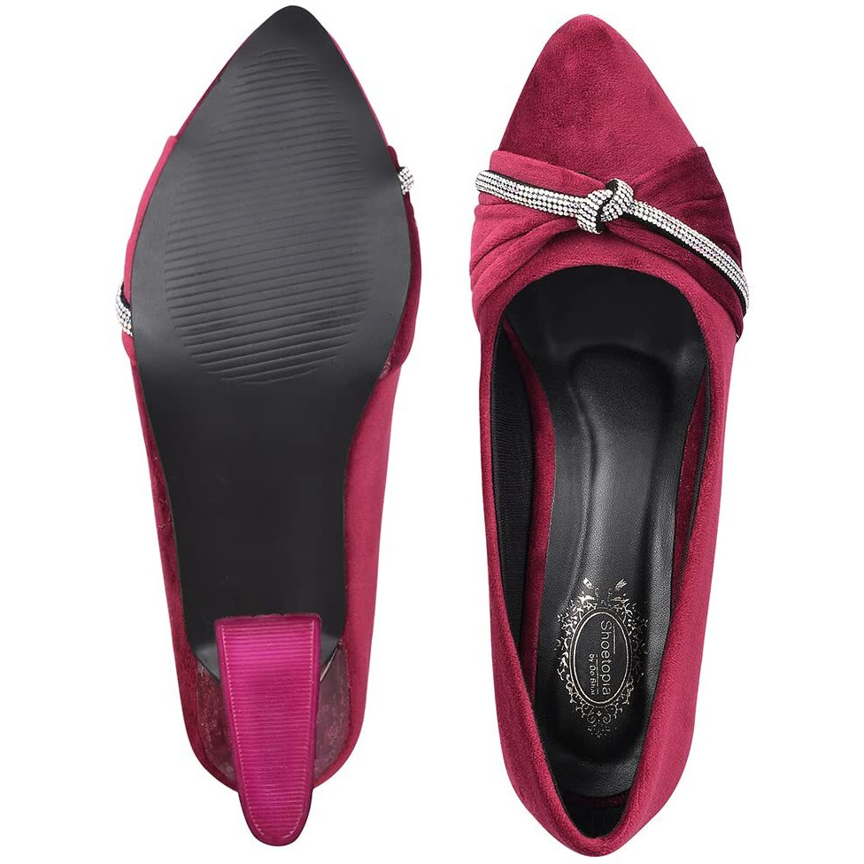 Shoetopia Women & Girls Rhinestone Decor Pointed Toe Stylish Pumps/Monika/Cherry/Uk6-Eu39