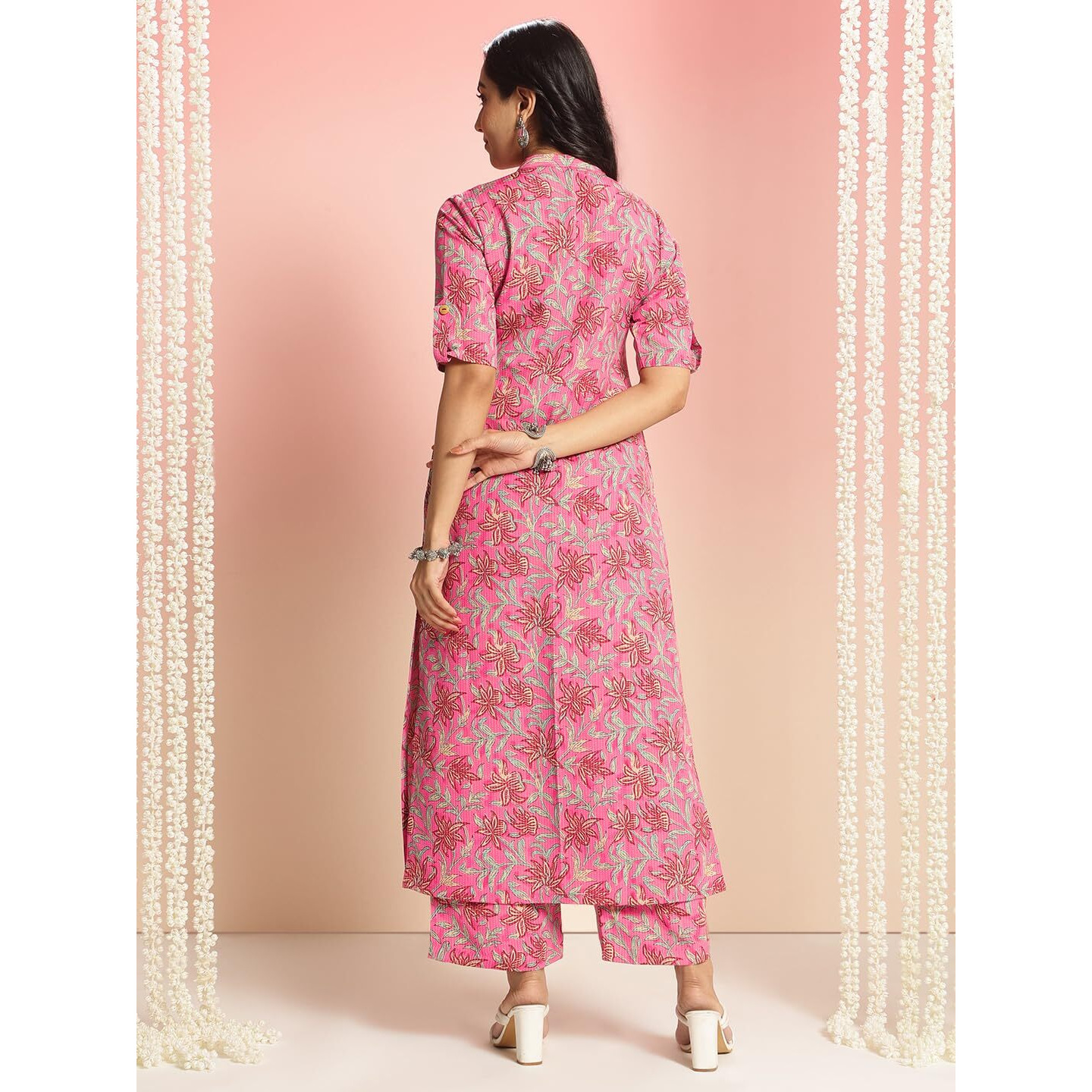 Gosriki Women's Rayon Viscose Straight Printed Kurta With Pant (Kasit Pink-Vks01-Gs_M_Pink_Medium)