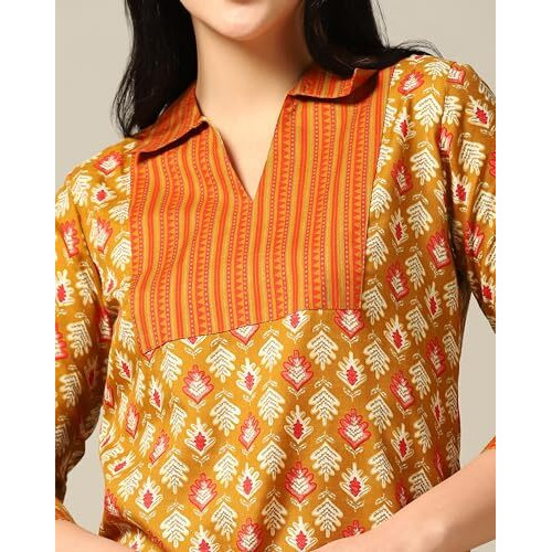 Toplot Women's Cotton Blend Printed Straight Kurta With Pant (Kurta-Pant-5175-Orange-S)