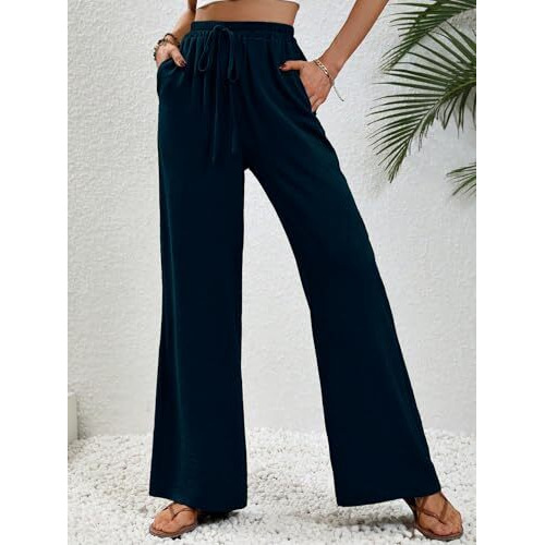 Toplot Trouser For Women || Casual Pants For Women || Loose Fit High-Waist Korean Pants || (Regular Fit | Polyester) (Women-Trouser-5229-Teal-28)