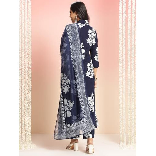 Gosriki Women's Rayon Viscose Anarkali Printed Kurta With Pant & Dupatta (Jasiwal Blue-Vks03-Gs_5Xl_Blue_Xxxxx-Large)