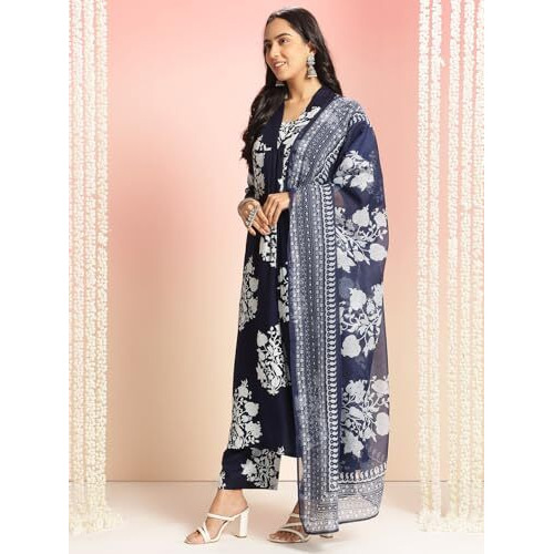Gosriki Women's Rayon Viscose Anarkali Printed Kurta With Pant & Dupatta (Jasiwal Blue-Vks03-Gs_5Xl_Blue_Xxxxx-Large)