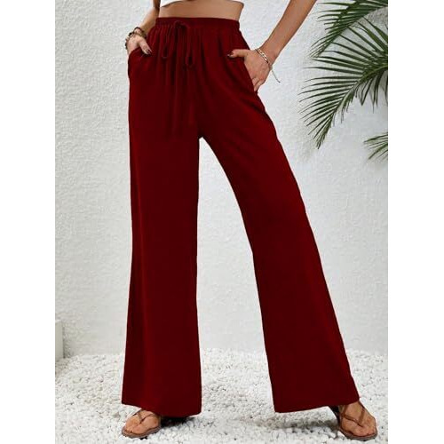 Toplot Trouser For Women || Casual Pants For Women || Loose Fit High-Waist Korean Pants || (Regular Fit | Polyester) (Women-Trouser-5229-Maroon-30)