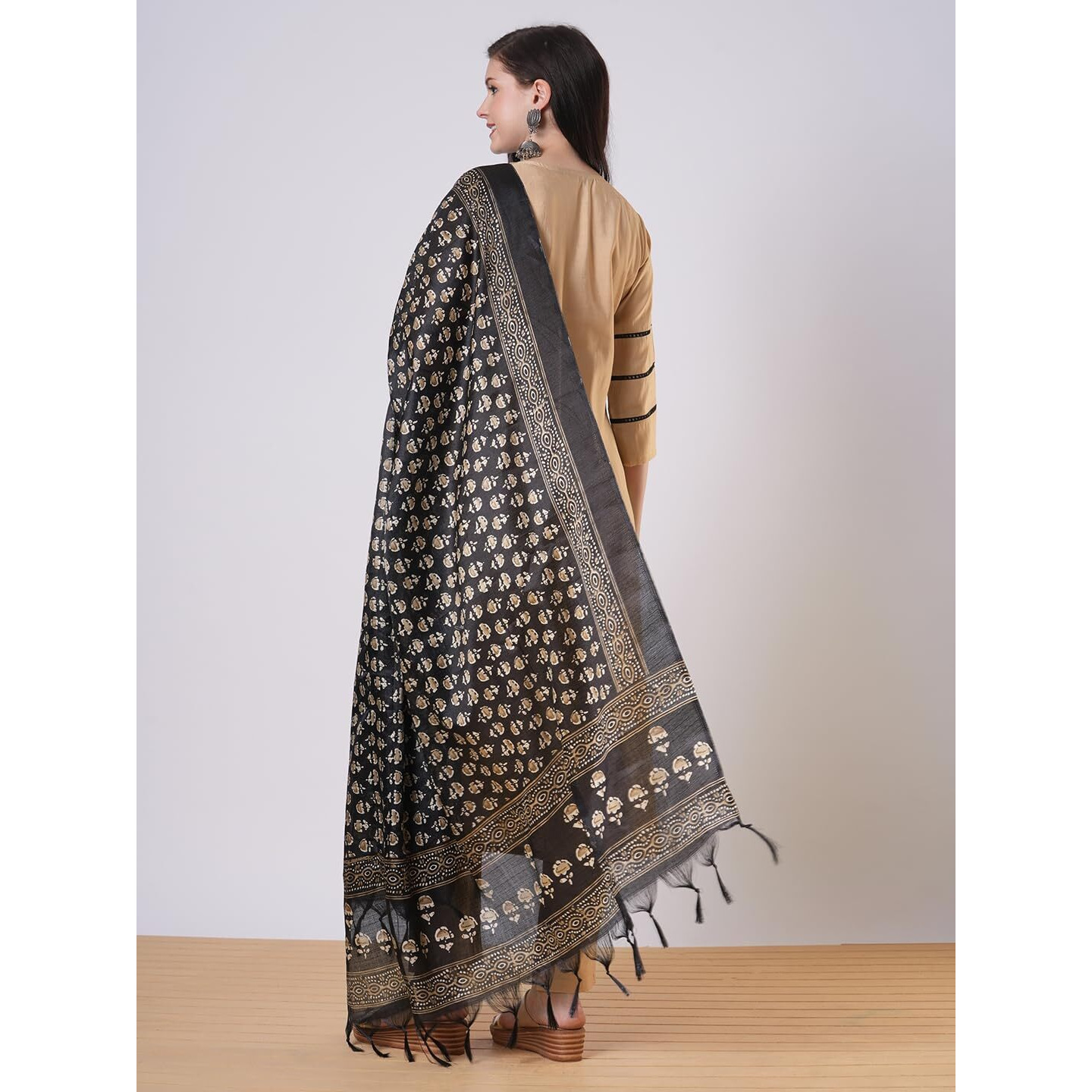 Gosriki Women's Rayon Viscose Straight Embroidered Kurta With Pant & Dupatta (Soul Chiku-Vks01-Gs_M_Beige_Medium)