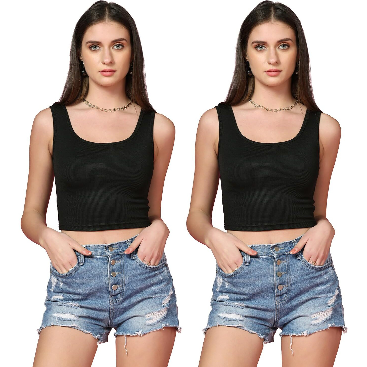 Toplot Women's Combo Solid Ribbed Scoop Neck Sleeveless Slim Fit Tank Top Pack Of 2 (Combo-5069-Blk-Blk-Xl)
